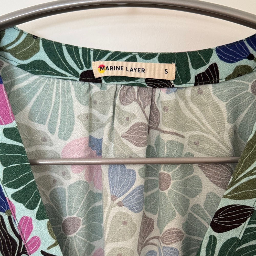 Marine Layer Annika Dress Floral Green and Purple Midi S Small - Picture 2 of 6